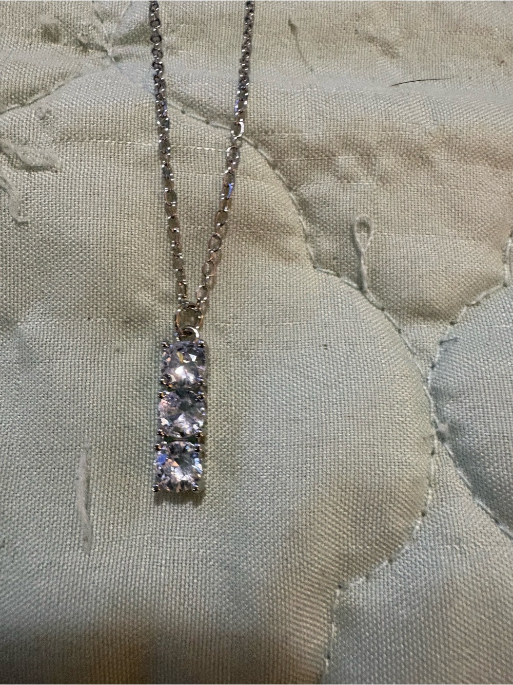 Silver Vertical Bar Necklace with Three Clear Stones - Women Jewelry